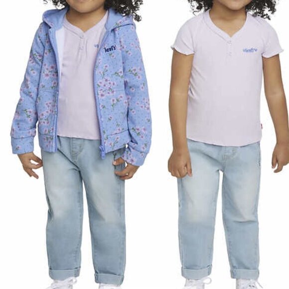 Levi's Purple Girls Activewear match. set Hoodie T-shirt Jeans Set, size 18M - Picture 1 of 12